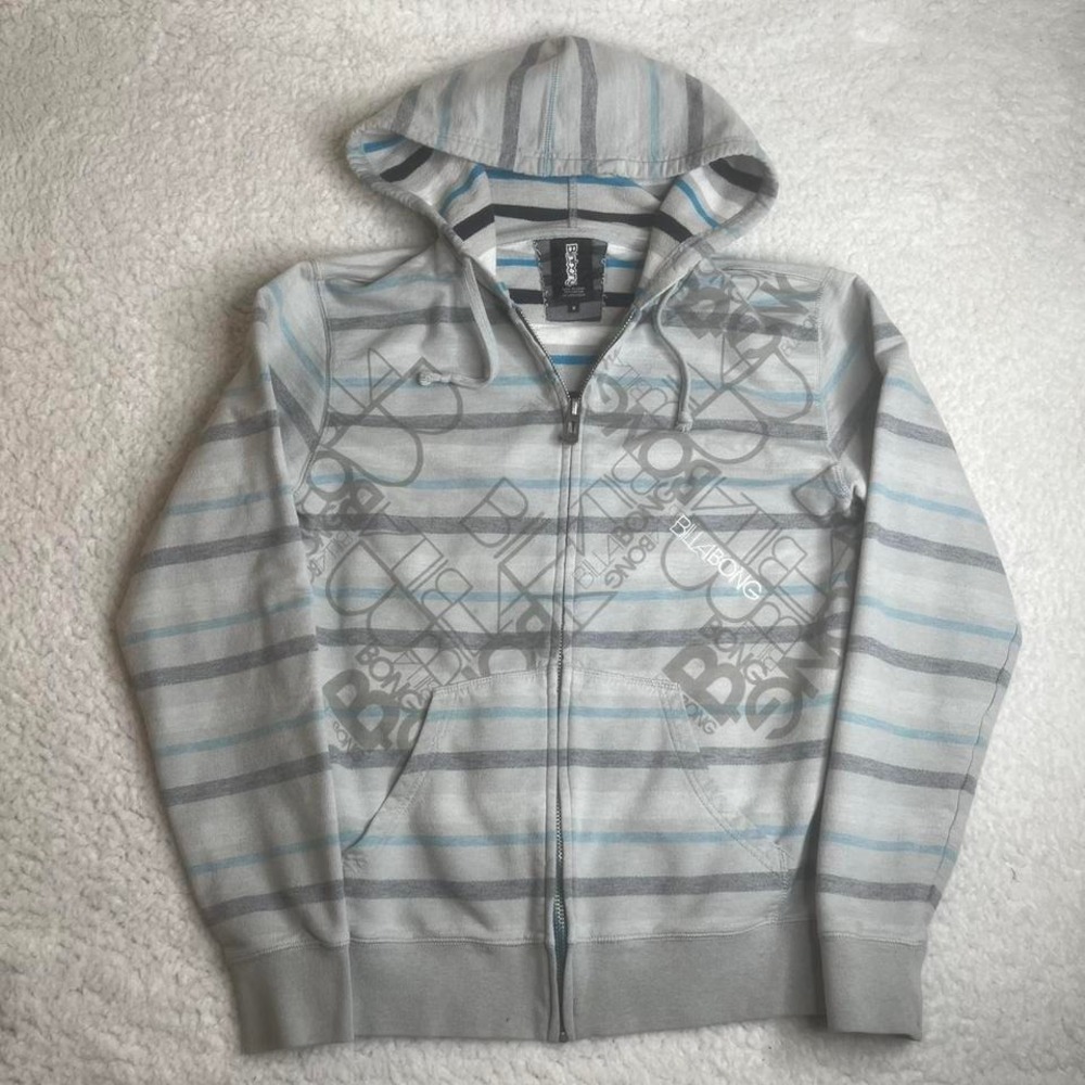 Y2K‎ billabong mens striped spell out logo full zip hoodie skater surf 90s M